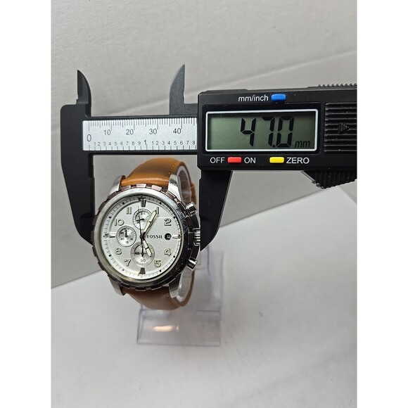 Fossil Dean FS4543 Chronograph Silver Tone Watch Leather 47mm Quartz New Battery - Picture 7 of 14